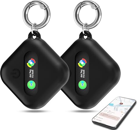 Smart Tag 2 Pezzi,Localizzatore Bluetooth per Android e iOS, Compatibile con Apple Find My & Google Find Hub Device, Tracker Impermeabile IP67 per Trovare Chiavi, Valigie, Borse, Portafogli (Nero)