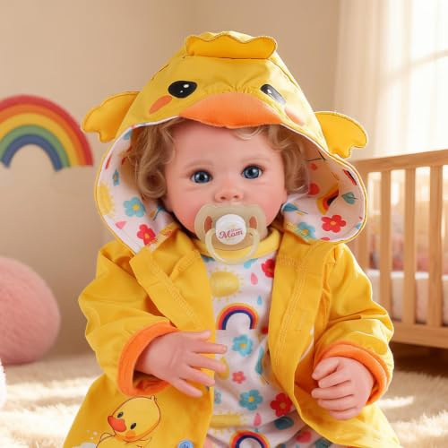 BABESIDE Lebensechte Reborn-Babypuppen – 17 Zoll 43 cm realistische Reborn-Mädchen mit Goldenen Locken, weichem Stoffkörper und Kleidung & Zubehör für Kinder
