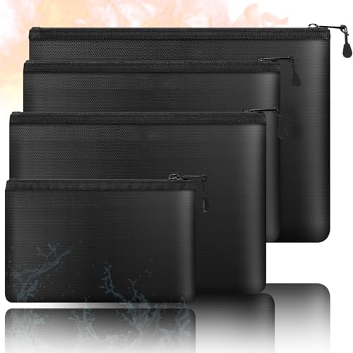 4er Set Feuerfeste Dokumententasche Aktentasche mit Reißverschluss | wasserdichte Tasche (DIN A4&A5)|Bis 1100℃ Fiberglas|Schutz vor Feuer Brand und Spritzwasser für Dokumente Wertsache Tresor