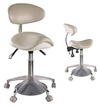 FXLUHAY Silla de Oficina de Cuero Mike Dental UP con Asiento Tipo Silla de Montar, Taburete médico móvil con Control de pie, Silla móvil