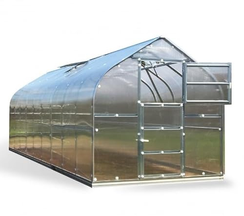 Serra Geo con copertura in policarbonato alveolare da 4mm a casetta per coltivazione orto piante giardino (Acciaio, 2,5x4m - 4mm)