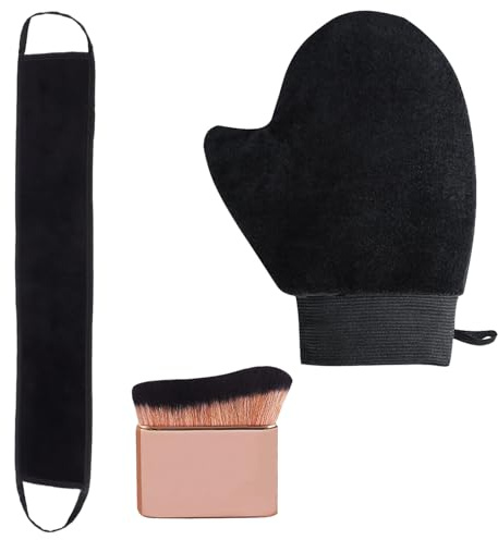 GIEEU Set de manoplas autobronceadoras 3 en 1, manopla de autobronceado sin manchas con muñeca elástica, aplicador de bronceado para espalda, cepillo bronceador para cuerpo y cara, kit de aplicador de