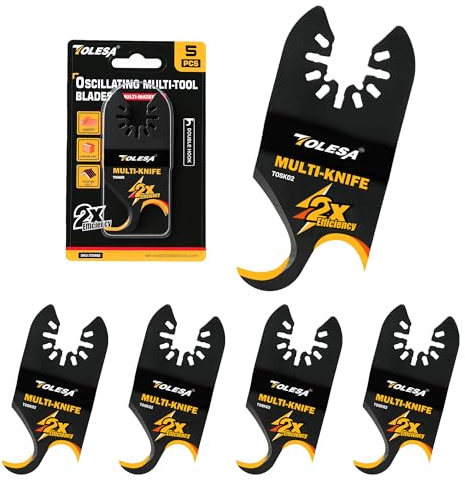 TOLESA Oscillating Multi tool Hook Blades(Pro), 5 PCS Universal Multi Tool Blades 40mm for Cutting Soft Materials Roofing Shingles, PVC Floor Carpet, Cardboard