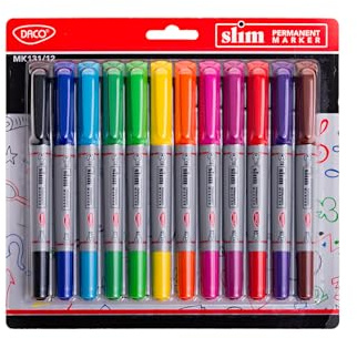 DACO Marqueurs Permanents 12 Couleurs – Double Pointe 0,5 mm & 1 mm – Feutres Indélébiles Multi-Surfaces (Plastique, Bois, Métal, Verre, Carton) – Séchage Rapide