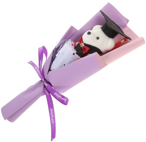 NIYANGLE Bouquet di Laurea Orsetto Lilla, Mazzo di Fiori Decorativo per Festa di Diploma, Bomboniera Elegante per Regalo e Decorazione di Laurea