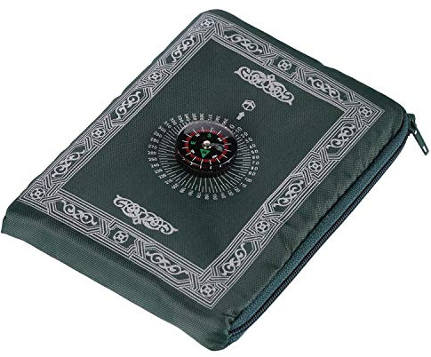 Tragbar Licht Islamische Reisegebetsteppich, Anlising mit Kompass Taschenformat Tragetasche und Kompass Pray Teppich Tragbar Polyester Wasserdicht Material 100 * 60 cm (Grün)