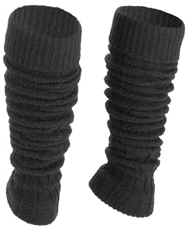 Ateena Lana Calentadores de Piernas Para Mujer, Calentadores de Tobillo de Invierno en Patrón de Trenza, Danza o Ballet, Puños Gruesos para Botas en Talla única, Negro
