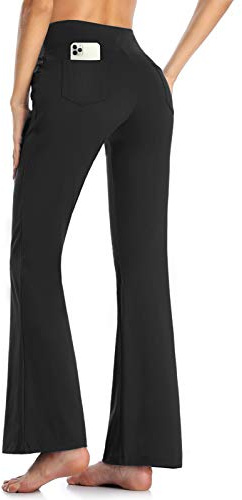 MOVE BEYOND Pantalon de Yoga Bootcut avec 4 Poches pour Femmes Pantalon Bootleg de contrôle du Ventre, Noir, XL