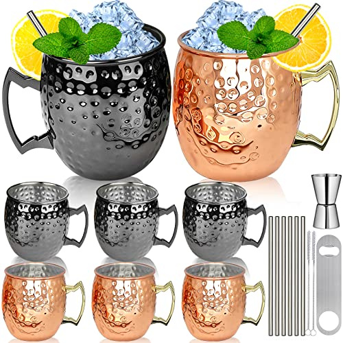 Moscow Mule - Lot de 8 tasses en acier inoxydable plaqué cuivre et acier inoxydable, 532 ml, pour boissons froides (2 couleurs)