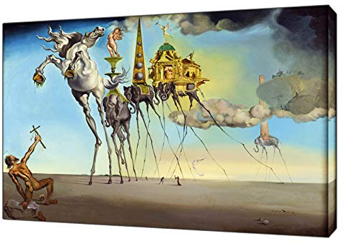 Salvador Dali Bild, Reproduktion auf Leinwand, gerahmt, Motiv The Temptation of St. Antonius by Salvador Dali, 50 x 40 cm, 18 mm tief