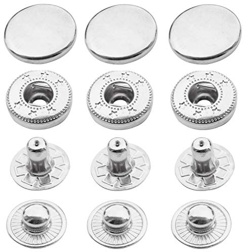Trimming Shop 20 mm S Spring Press Studs 4 partes, plata, 20 piezas