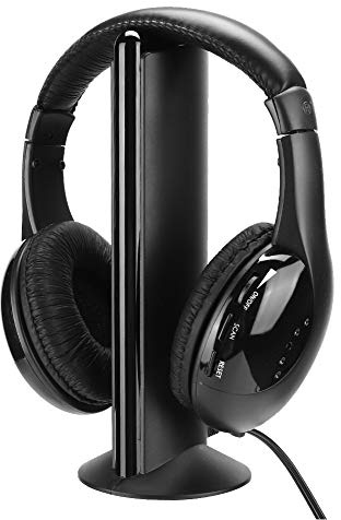 ASHATA Auriculares Inalámbricos para Ver TV con Base Cargadora Transmisora, Auriculares FM Estéreo 3,5 mm para Colocar sobre la Oreja con Micrófono, Rango 30M, para TV, PC, DVD, VCD, MP3, etc.