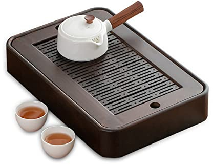 Hapivida Bandeja de Té Gongfu, Bandeja de Servicio de Madera Antideslizante con Almacenamiento de Agua, Juego de Té Chino para Ceremonia del Té Diseño Desmontable,Superficie Pulida para Uso