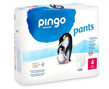 Pañales-braguitas ecológicos pingo talla 4 30 unidades