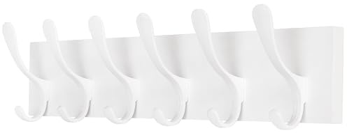 SKOLOO Perchero de pared de madera blanca con 6 ganchos para colgar abrigos, sombreros, ropa, bufandas, color blanco