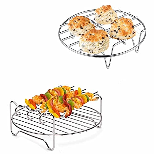 DDSHUN Air Fryer Rack Set Edelstahl Air Fryer Grillrost Zubehör 3 Spieße Mehrzweck-Doppelschicht-Rack Airfryer Grillpfanne Grillpfanne, Bratofen, Luftfritteusen-Kochgitter – 2 Stück