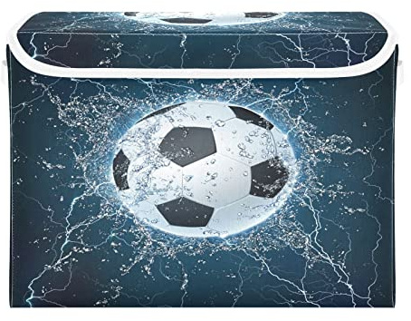 Storage Bins with Lid, Ice Football Ball Storage Box Organizer Toys Bedroom Nursery, 16.5x12.6x11.8 Large Collapsible Storage Cube for Home Office Closet Shelf