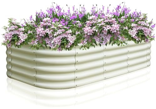 Colwelt Raised Garden Beds Outdoor 240x60x45cm, Raised Beds Steel Planter Box for Easy Growing Vegetables, Flowers, Herbs, Bottomless Metal Raised Bed Grow Bed Box with Safety Edging (Oval, Beige)
