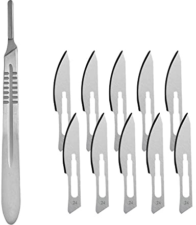 Skalpellklingen,Skalpell Fusspflege,Scalpel Blades,Podologie Instrumente Skalpell,10 Stück Skalpellklingen Aus Karbonstahl - Ersatzklingen Einzeln Steril Verpackt + Skalpell Halter - Edelstahl