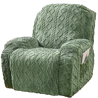 CZADMXP Stretch Sesselbezug Relaxsessel 4-teilige, Jacquard Samt Ruhesessel Bezug Sesselschoner Sesselüberwurf, Stretchhusse Mit Elastischem Boden (Grün,1 Sitzer)