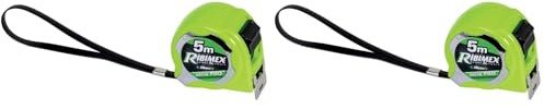 RIBIMEX Flessometro professionale 5 m (Confezione da 2) con nastro a doppia graduazione, pulsante di blocco largo, nastro ultra spesso 0,12 mm, gancio rivettato e clip ABS per cintura