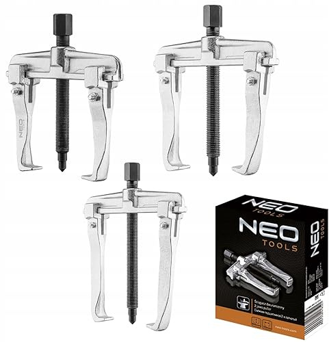 NEO TOOLS 2-Arm Zweiarmiger Abzieher 3 tlg. SET | Lagerabzieher CrV-Stahl Profi | für den Ausbau von Lagern, Rotoren, Bremsscheiben, breitenverstellbar | Radlager Werkzeug für Auto