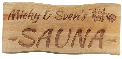 Generisch Sauna Schild Holz Buche Massiv 38 x 17 cm Kelo Deko Holzschild (Saunaschild Wunschnamen)