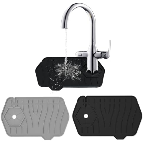 TAIHOBO 2 Piezas Alfombrilla Silicona Fregadero, 24,5×15,3cm Faucet Drain Pad para Grifos de Hasta 7,5cm de Diámetro, Silicone Draining Mat Plegable, Alfombrilla Fregadero Cocina y Baño