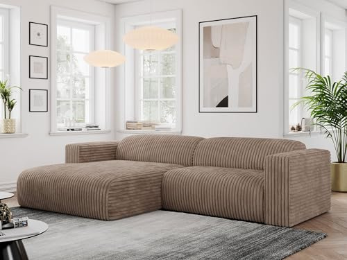 MKS MEBLE Ecksofa, Sofa Cord L-Form, Wohnlandschaft L-Form, Modern Design Couch, Sofagarnitur, Couchgarnitur, Polsterecke - Pasadena - Braun Cord - Links Seite