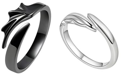 GAUEIOUR Couple Matching Rings,Adjustable Angel and Devil Rings for Men and Women, Minimalist Couple Alloy Ring Set, Promise Jewelry, Symbol of Love, Jewelry Gifts (1 Pair, Black and Silver)
