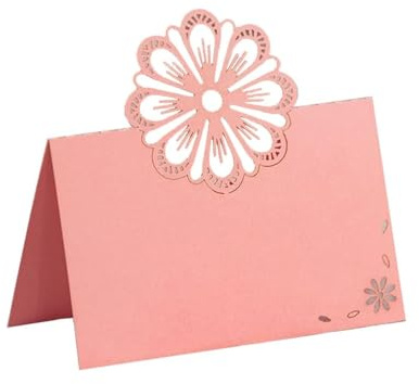 KOSTOO Lot de 50 cartes de table pour mariage, réception, banquet, buffet, table, marque-places pour tables, marquées pour un pliage facile, motif floral creux (rose)
