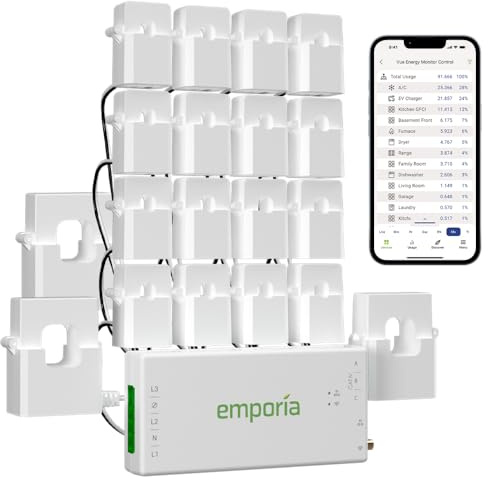 Emporia Vue 3 3-Phase Smart Energy Monitor – Real-Time Electricity Usage Monitor and Power Meter for Business or Home, Solar and Net Metering Compatible, Smart Automation Ready with 16 circuit sensors