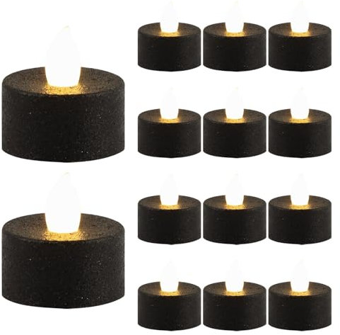 12pcs Flameless Tealight Candles, Black Realistic No Flickering LED Tealight Candles Long Lasting Battery Operated Ideal for Holiday Decor, Theme Party
