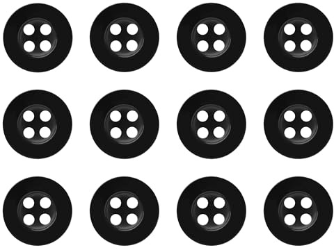 Pack of 12 Black 11mm Round Sew On Plastic Buttons for Shirts Blouses Pearlescent Flat 4 Holes 18L