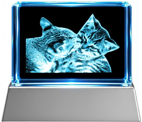 Kaltner Präsente Stimmungslicht - Das perfekte Katzen Geschenk: LED Kerze/Kristall Glasblock / 3D-Laser-Gravur Nachtlicht, Katzen Figur, Deko, Katzenliebhaber