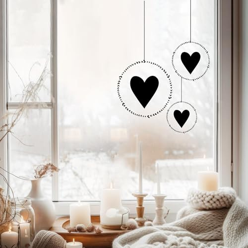 Wandtattoo Loft-Fensterbilder mit Schwarzen Herzkranz - A4, Wiederverwendbar - Frühlingsfensterdekofolie
