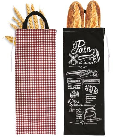 PZL CONCEPT Sac à Pain Tissu - Grand Sac pour Baguettes Entière et Viennoiseries - Favorise la Conservation et la Protection contre l’Humidité (Rouge)