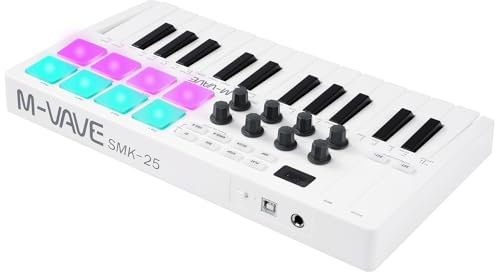 M-VAVE MIDI Keyboard Controller, 25 Key Mini MIDI Keyboard, SMK-25, Electronic MIDI Keyboard Controller Pad Built-in Battery White