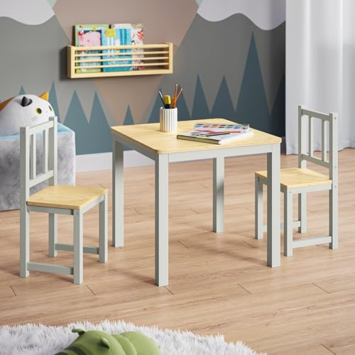 Bellabino Sora Kindersitzgruppe, Grau, Kindertisch mit 2 Stühlen | aus Holz, Sitzgruppe Indoor, Kinder Tisch Stuhl Set, Maltisch & Basteltisch ab 2 Jahren, Spieltisch für Kinderzimmer