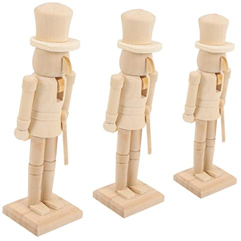 PAMINGONO Schiaccianoci Decorativo in Legno Grezzo 18 Cm Soldato in Noce Non Verniciato Ornamentale Per Decorazioni Natalizie Da Tavolo Fai Da Te Set 3 Pezzi