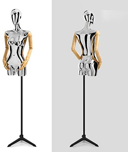 WOTZOV Schaufensterpuppe, Schneiderpuppe, weiblicher Torso, Büste mit Kopf und Armen, galvanisierte Schneiderpuppe zur Präsentation von Kleidern, Schmuck/Modedesign, verstellbar,Kunststoffarme