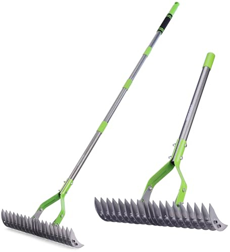 WORKPRO Rastrillo Escarificador para Césped 178 cm, Rastrillo Dethatcher Heavy Duty con Cabezal Ajustable y Mango Telescópico, para Eliminar Hierba Muerta, Restos de Corte y Aflojar el Suelo