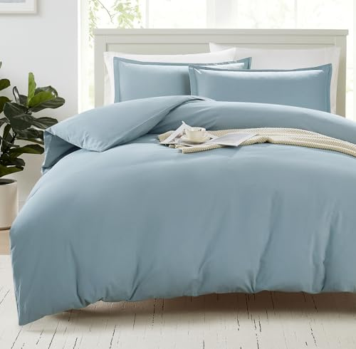 LANE LINEN Premium Organic Cotton Duvet Cover King Size French Blue - 230x220cm Luxury Bedding Set, Ultra Soft Breathable Fabric, 3-Piece with Pillow Shams