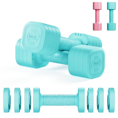 Dripex Hanteln Set Verstellbare Hanteln 1 Paar 5kg x2 oder 2,5kg x2, Schnell justierbare 6 Hantelplatten mit einem Gewicht von 0,5 kg oder 0.25 kg (Blau 2.5 kg x2)