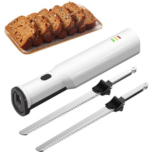 ELIKBH Couteau à Pain sans Fil Rechargeable, Couteau à Découper la Viande Électrique, avec 2 Lames en Acier Inoxydable, Couteau Électrique Professionnel, pour Couteau à Viande, à Légumes