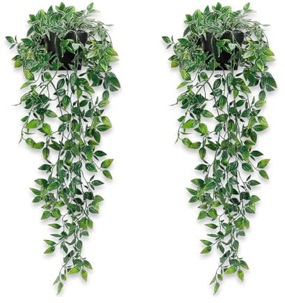KSVFTB 2 Pcs Artificial Plants Indoor, Fake Plants, Wall Decor, Artificial Hanging Plant, Artificial Trailing Plants for Home Decor Indoor Outdoor Wall Room Patio Office Table Shelf ﻿