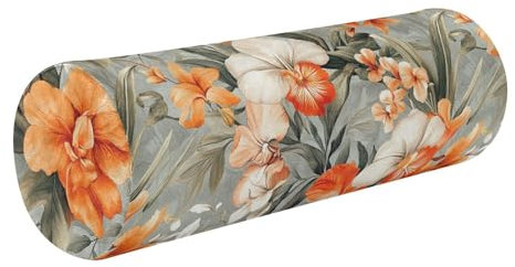 KLL Blumen Orchidee Begonien Gladiolen grau Plüsch Unterstützung Kissen Nackenkissen für Schlaf Runde Kissenbezug zervikale Kissen für Nackenschmerzen Zylinder zylindrische Kissenbezüge mit