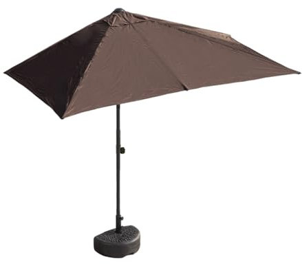 FORRTY Demi-Parasol Mural De Jardin, Parasol Rectangulaire Avec Manivelle Inclinable, Anti-UV Et Résistant Au Vent, Hauteur Réglable Avec Base À Remplir Pour Balcon, Terrasse(Brown+Base,270x150cm(106X
