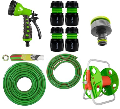 AP Supplies Garden Hose Reel Cart Set, 10m Hose, Spray Gun, Kit 22