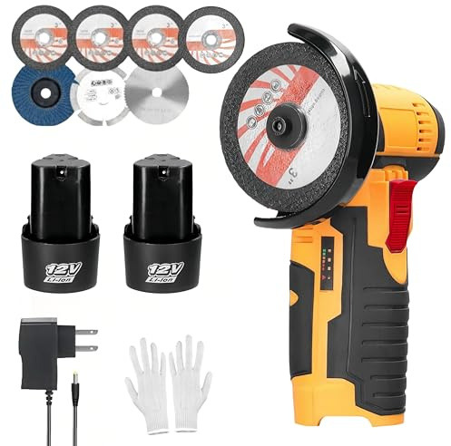 Cordless Angle Grinder, Mini Angle Grinder with 2 Batteries, 19500RPM 76mm Small Battery Grinding Tool with 7PCS Cutting Discs, for Wood Ceramic Tile Cutting Polishing Sanding